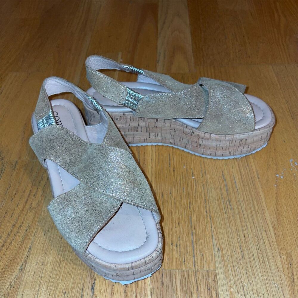 Cordani Italy Women's Gold Sparkle Wedge Sandals Size 37